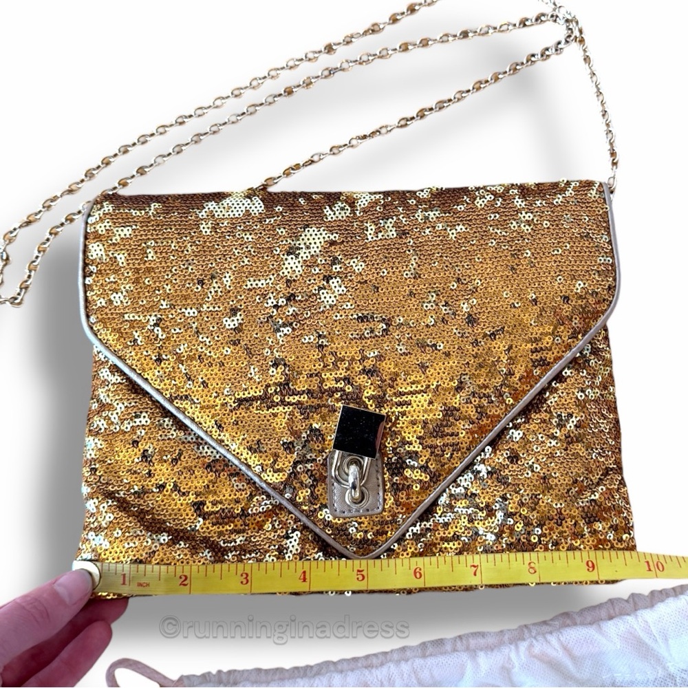 Alexis Hudson Ciara Gold Sequin Envelope Clutch Evening Handbag Crossbody - Picture 8 of 13